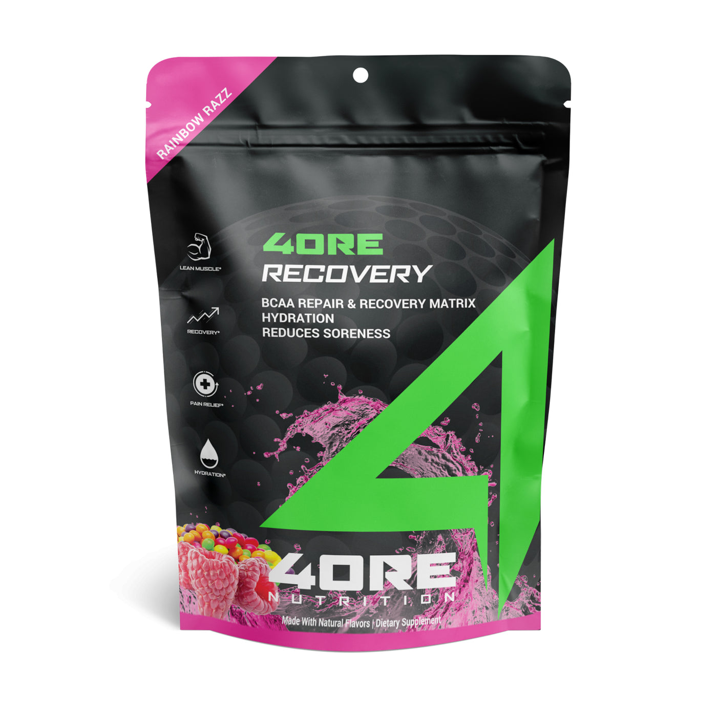 4ORE RECOVERY - 4ORE NUTRITION 4ORE RECOVERY Rainbow Razz 20 Serving Pouch (5873144234145)